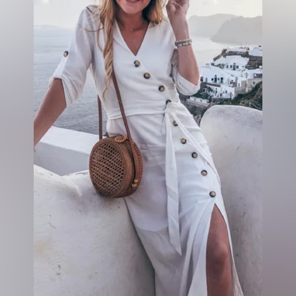 🩵 ZARA White Button Detail Midi Dress